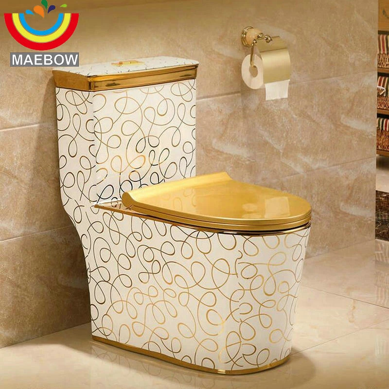 Artistic Golden One Piece Closestool Cyclone Fluishing S Trap Floor Mounted Luxious Villa Bathroom Seat Toilet Toilets Aliexpress