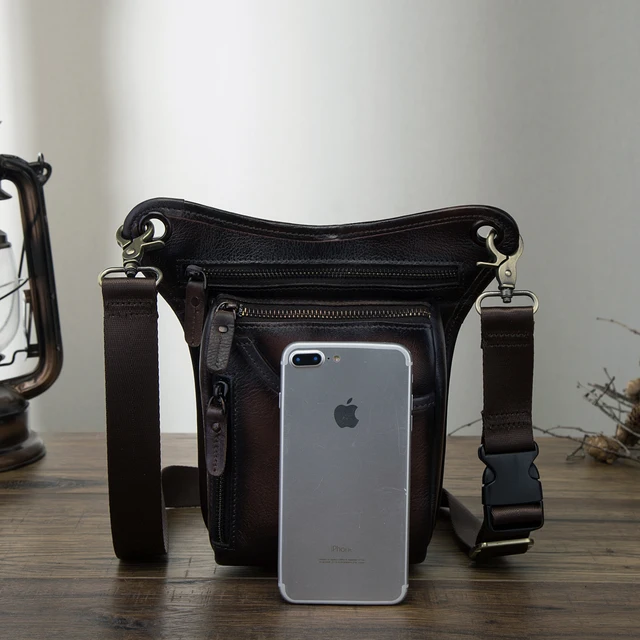 Genuine Real Leather Men Design Casual Messenger Crossbody Sling Bag Fashion Waist Belt Pack Leg Drop Bag Phone Pouch 211-5 3