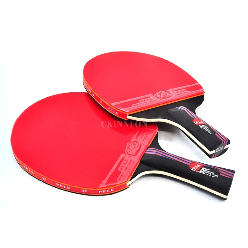 100 шт./лот, профессиональная ракетка из углеродного волокна для настольного тенниса с двойным лицом, ракетка для пинг-понга, Резиновая с сумкой
