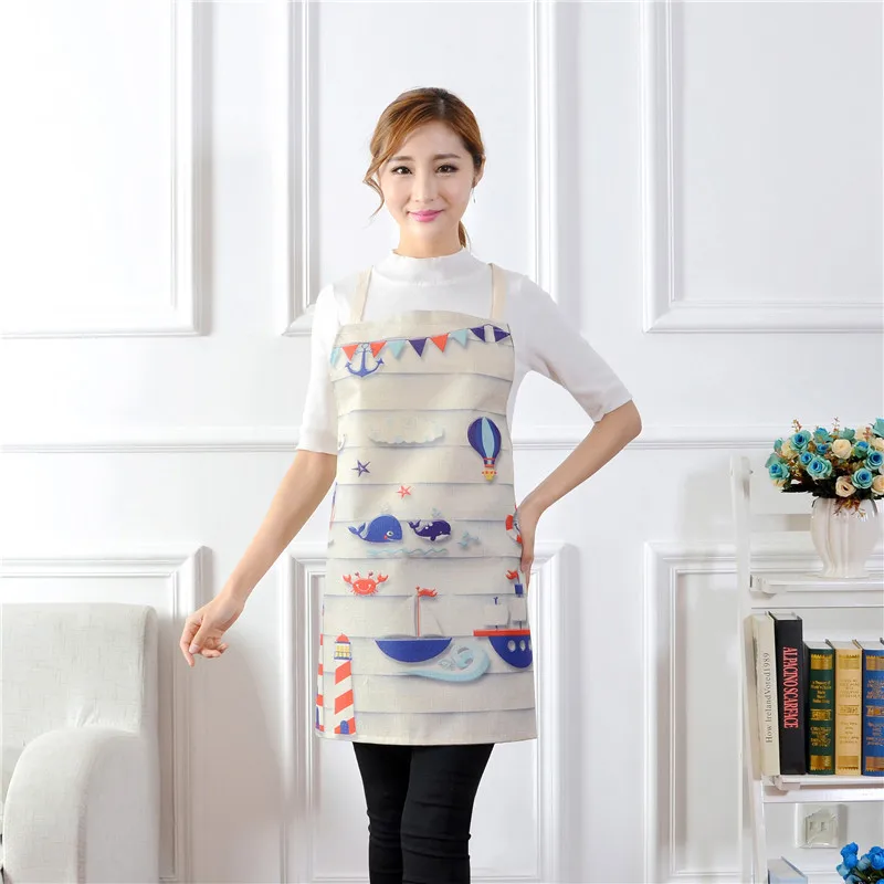 1pcs Cotton Linen Owl Flower Pattern Apron Woman Adult Bibs Home Cooking Baking Coffee Shop Cleaning Apron Kitchen Accessory - Цвет: V