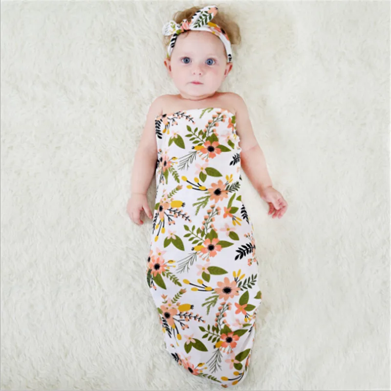 2Pcs/Set 100 Cotton Soft Infant Fashion Wrap Headband Wrap Blanket