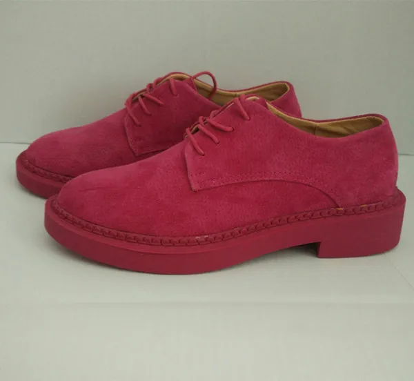 OULYYYOGO/сезон весна-лето; Женская обувь в винтажном британском стиле; женская замшевая обувь на плоской подошве со шнуровкой и круглым носком; повседневные оксфорды ярких цветов - Цвет: Rose Red