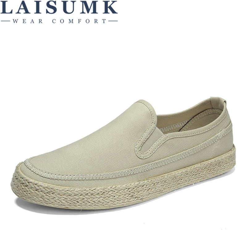 

LAISUMK Canvas Shoes Men Breathable Casual Shoes Men Shoes Loafers Soft Comfortable Outdoor Flat Shoes for Male Chaussure Homme