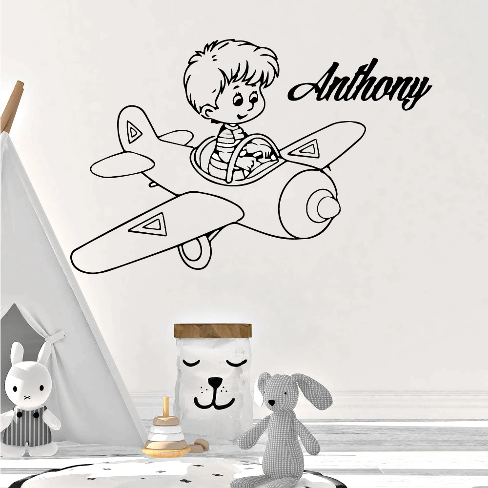 

Custom Name Aviator Wall Stickers Vinyl Decor For Children's Room Kids Room Decoration Wall Decals adesivo de parede
