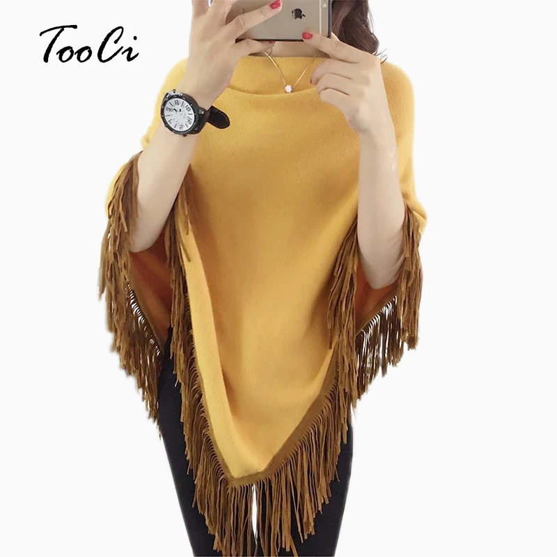 

Autumn Winter Women Sweater Tassel Poncho And Caps Feminino Casual Clothing Pull Femme Pullover Casual Sweater Mujer