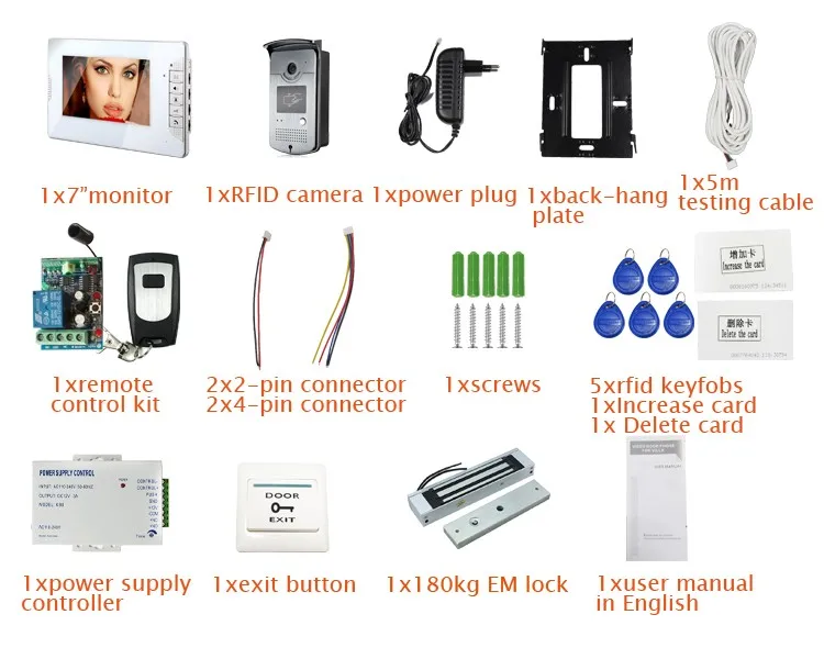 Дом Новый 7 "цветной Экран Видео Домофон Домофон 1 Монитор + 1 RFID Доступ Камера + EM Магнитный Замок БЕСПЛАТНАЯ ДОСТАВКА