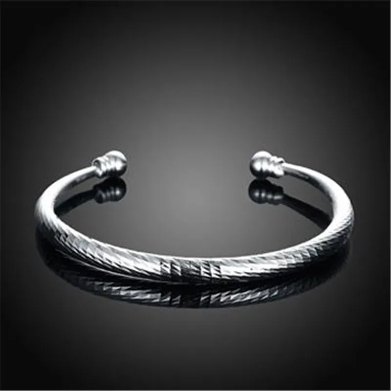 Wholesale 925 Jewelry Sterling Silver Women Bangle Bracelet Square Pattern Face Bangle Wedding ...