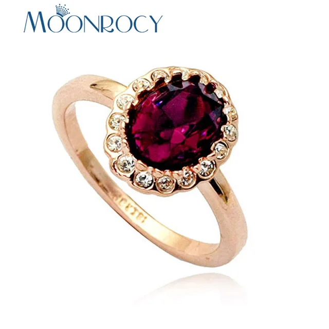 MOONROCY Cubic Zirconia Jewelry Rose Gold Color CZ Crystal Rings Red Green Purpl MOONROCY Cubic Zirconia Jewelry Rose Gold Color CZ Crystal Rings Red Green Purpl