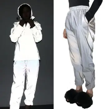 

Hot Unisex Pants Women Dancing Reflective Light Dancing Femal Solid Casual Jogging Sports Trousers
