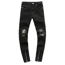 Новинка 2018 г. узкие черные рваные джинсы для мужчин проблемных дизайнер Байкер хип хоп панк стиль
