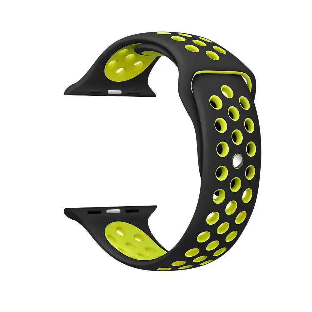 Брендовый резиновый ремень для apple watch, легкий светильник, гибкий дышащий силиконовый ремешок для iWatch, спортивный ремешок, официальный цвет - Цвет ремешка: Black Yellow