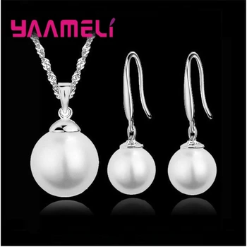 

Elegant Classic Bridal Jewely Set Pure Genuine 925 Sterling Silver Freshwater Pearl Pendant Necklace Earring Women Party Gift
