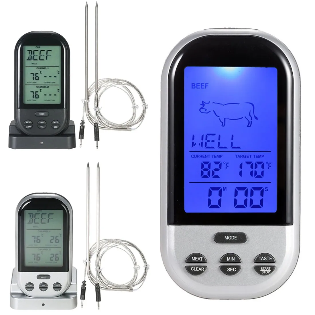 

Digital BBQ Thermometer Wireless Kitchen Oven Food Cooking Grill Smoker Meat Thermometer with Probe and Timer Temperature Alarm