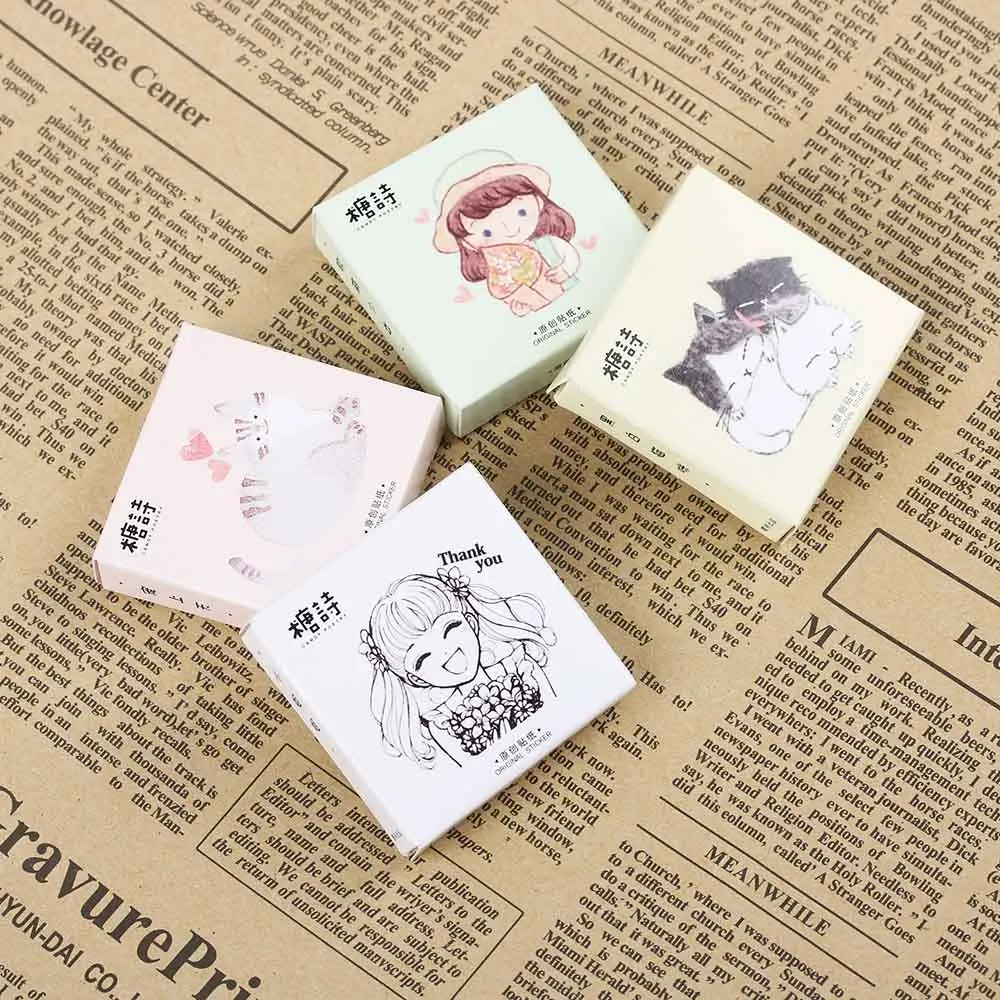 

45pcs Optional New Cute Catoon Cat Pretty Girl Sealing Boxed Paper Stickers DIY Decor Stickers Stationery Escolar School Supply