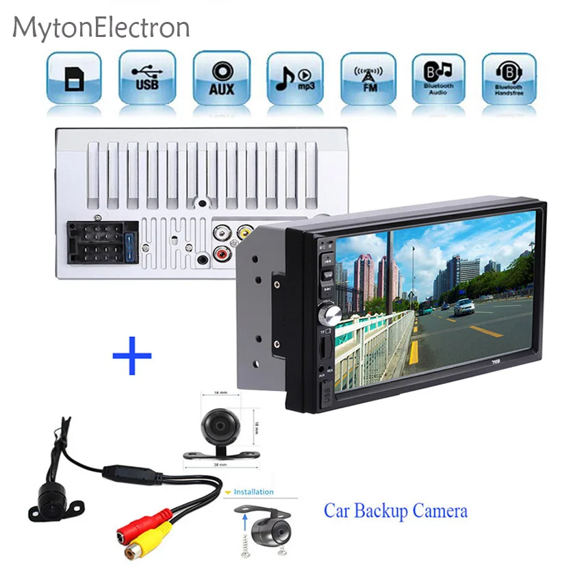 

2DIN Car Bluetooth Audio 7" HD Radio In Dash Screen Stereo support MP3 MP5 Player USB + Car Rear view Backup waterproof Camera