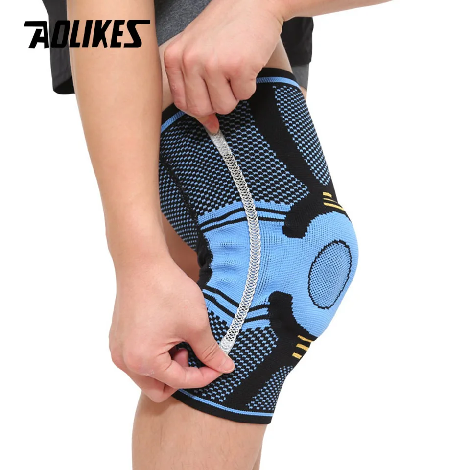 AOLIKES, 1 шт., поддержка колена для фитнеса, бега, защита, для спортзала, спортивные подтяжки, наколенники, эластичные, нейлоновые, с силиконовой подкладкой, компрессионные наколенники