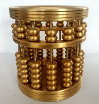 

10cm China Folk Collect Brass abacus Statue Brush Pot Pencil Vase pen container
