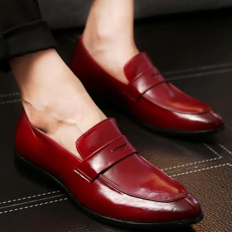

39~48 Plus Size Penny Loafers Men Slip On Dress Shoes Breathable Pointed Toe Mens Loafer Formal Business Wedding Leather Shoes