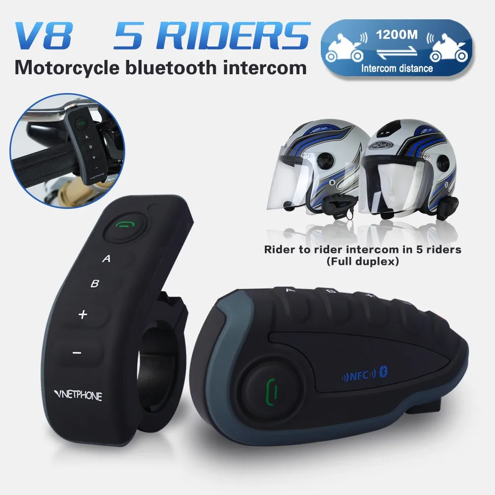 2017 5 Riders Capacete Cascos V8 Bt Intercom Nfc Motorcycle Handlebar Remote Control Communicator Motor Helmet