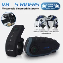2017 5 Corredores Capacete Cascos V8 Intercomunicador Bt Nfc Manillar de La Motocicleta de Control Remoto Comunicador Motor Casco Auricular Bluetooth