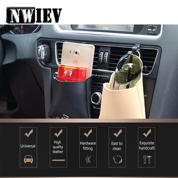 

NWIEV 1X Car Air outlet mobile phone pocket For Audi A4 A3 A6 C6 B7 Skoda Octavia A5 A7 2 Lexus Lada Granta Leather storage bags