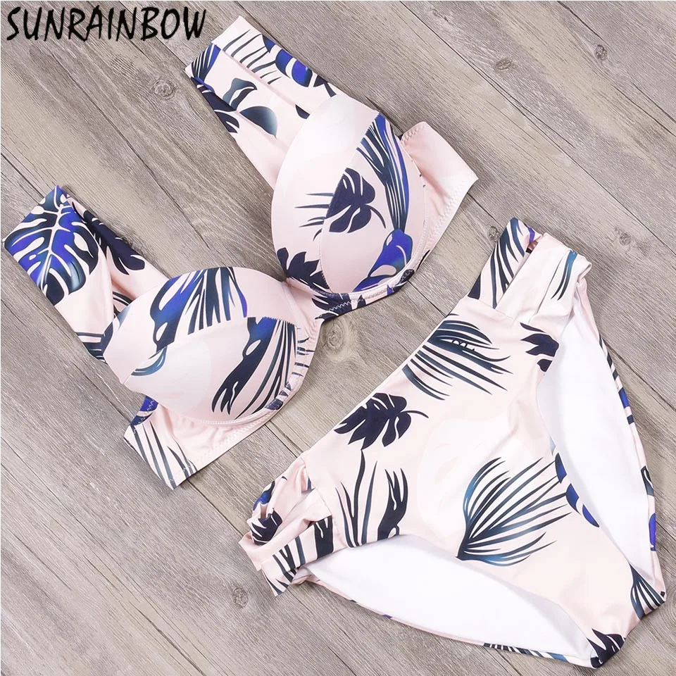 

SUNRAINBOW 2019 Bikini Sexy Swimsuit Summer Cut Out Bathing Suits Push Up Print Swimwear Beach Wear With Underwire Biquini