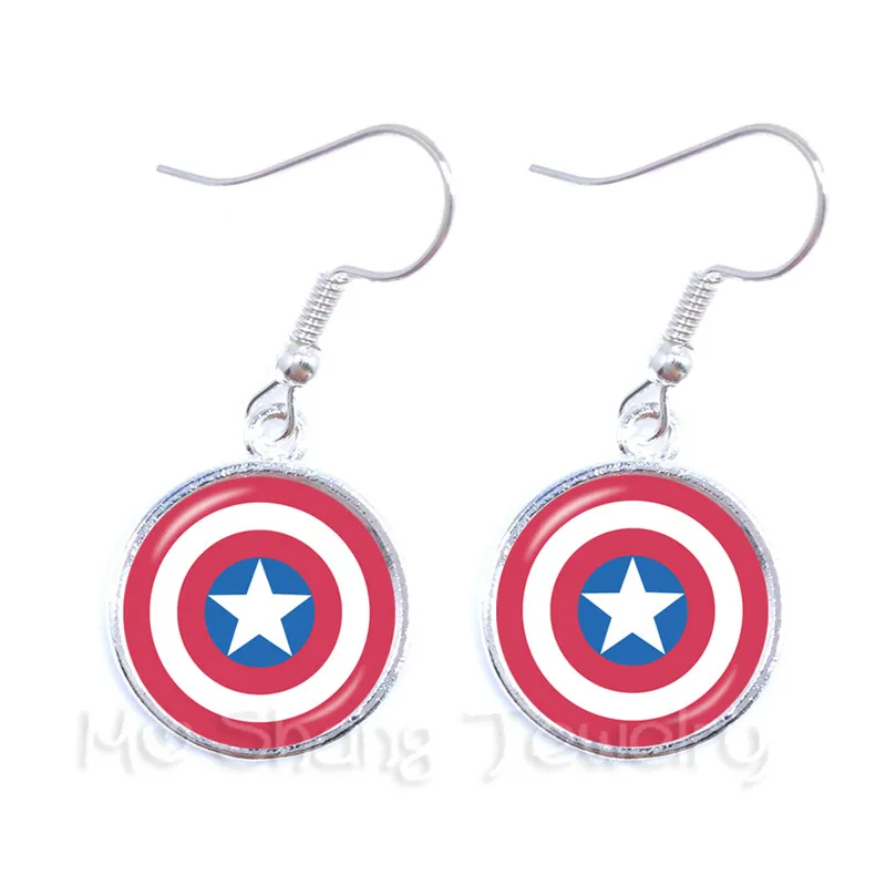 

The Avengers Captain America Earrings 16mm Round Glass Dome Classic Cartoon LOGO Earrings Personalized Gift For Cartoon Lover