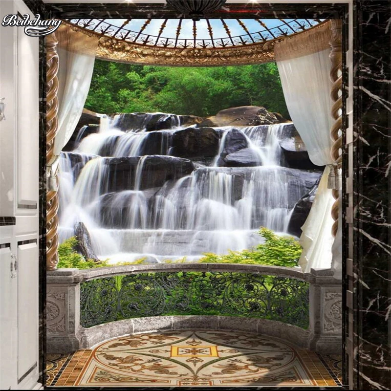 

beibehang Palace balcony waterfall stream scenery 3D vision large custom wallpaper nonwovens environmental wallpaper