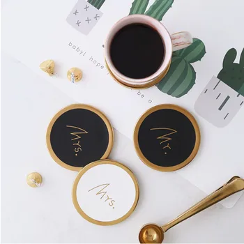 

Matte Ceramic Coaster Black White Couple Mr. Mrs. Insulation Coaster Scandinavian Handmade Phnom Penh Heatproof Cup Mat