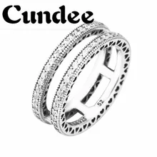 

2017 Autumn Rings 925 Sterling-Silver-Jewelry Rings for Women DIY Making Double Hearts of Signature Silver Ring with Clear CZ