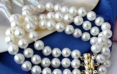 

002016 triple strands 9-10 mm south sea white pearl bracelet 7.5-8" 14KGP/20