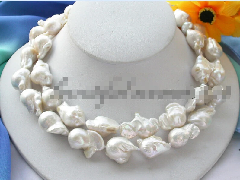 

Z3240 NATURAL 2row 32mm WHITE baroque keshi Reborn PEARL NECKLACE