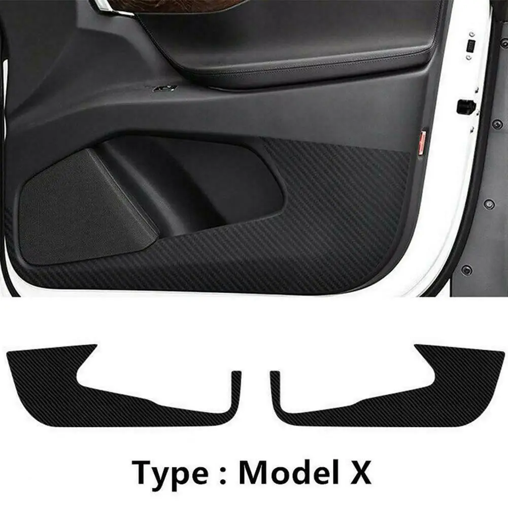 2pcs Black Carbon Fiber Car Anti-Kick Pads Brand New Auto Door Protector Cover Trim Stickers Accessories For Tesla Model X