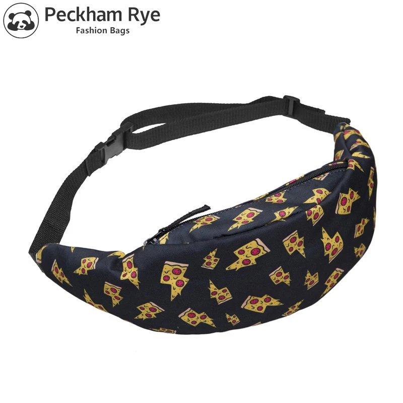 

20 colors New 3D Colorful print pizza Waist Pack for Men Fanny Pack Style Bum Bag Women Money Belt Travelling Mobile Phone Bag