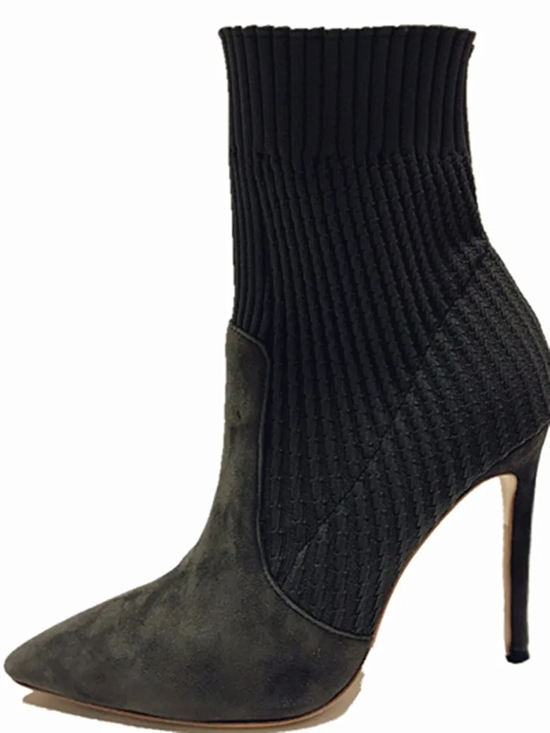 

Chmaori Woman Fashion Patchwork Pointed Toe Ankle Boots Sexy Stiletto High Heels Dress Shoes For Ladies Knitting Short Boots