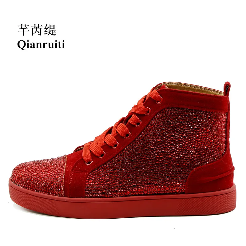 Qianruiti/мужские высокие кроссовки со стразами; ботильоны на плоской подошве со шнуровкой; zapatillas hombre; Мужская обувь; EU39-EU47