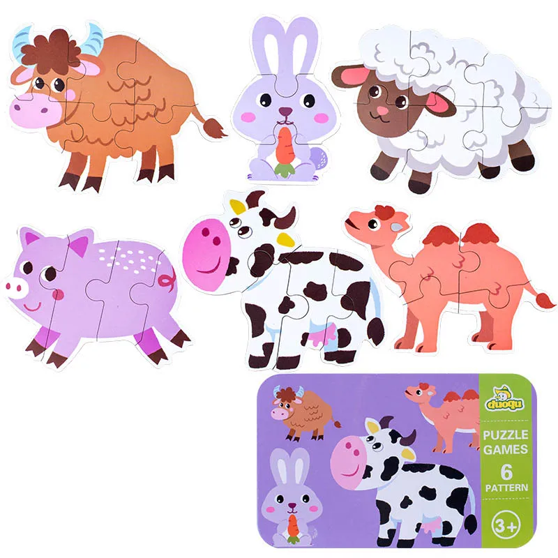 Детские игрушки деревянные Мультяшные простые шестидюймовые железные коробки соответствующие игра-головоломка Ранние развивающие игрушки для детей подарок - Цвет: Farm animals