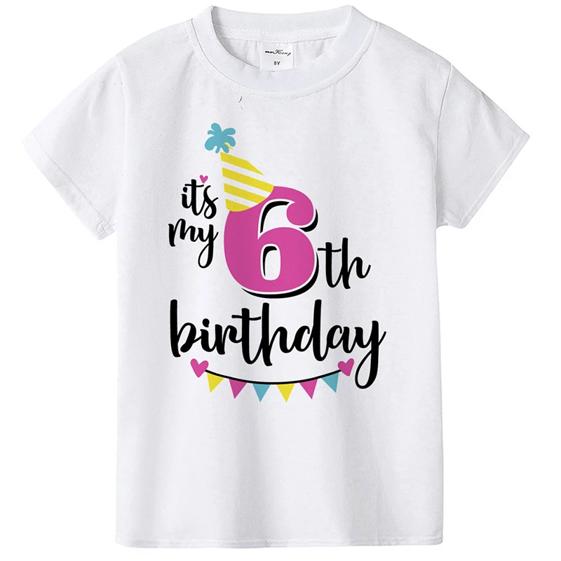Детская летняя футболка, футболки с короткими рукавами для мальчиков и девочек, топы для детей 1, 2, 3, 4, 5, 6, 7, 8, 9 лет, подарок на день рождения - Цвет: 6