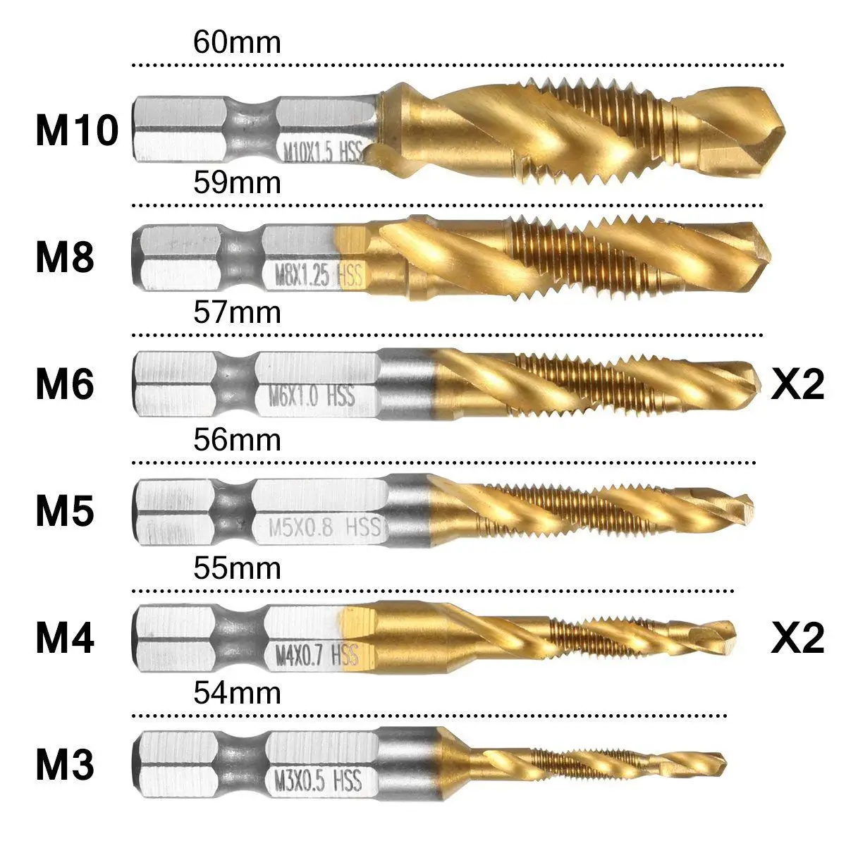 8 шт. HSS зенковки коснитесь сверло набор, комбинации шестигранным хвостовиком Титан резьба Метрическая коснитесь дрель для дерева пластик