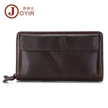 JOYIR Cartera de cuero genuino para hombre, cartera larga con doble cremallera, cartera para hombre, bolso de mano para hombre, para monedas monedero, tarjetero Holder9370