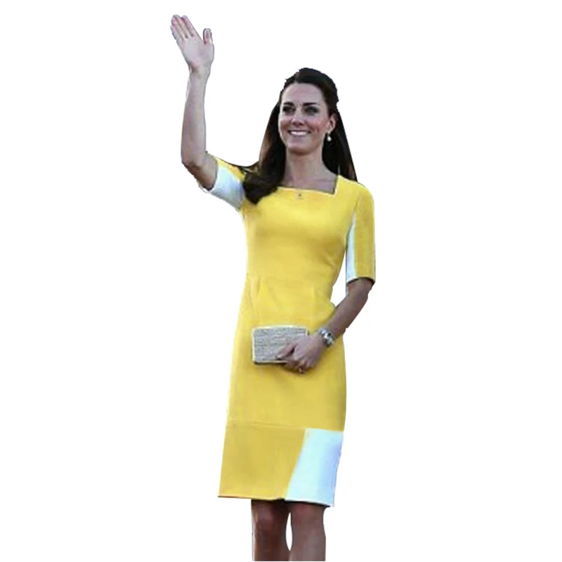 New-Fashion-Elegant-Celeb-Square-Collar-Middle-Sleeve-Patchwork-Pencil-Party-Cocktail-Work-Women-Dresses