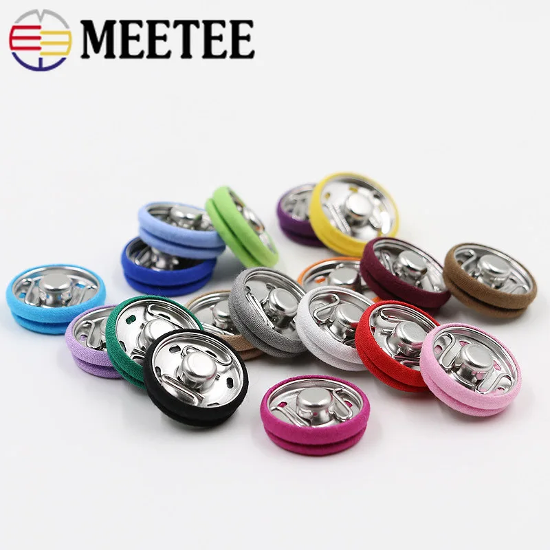 Meetee 20pcs 15 25cm Round Cloth Fabric Covered Snap Buttons Invisible