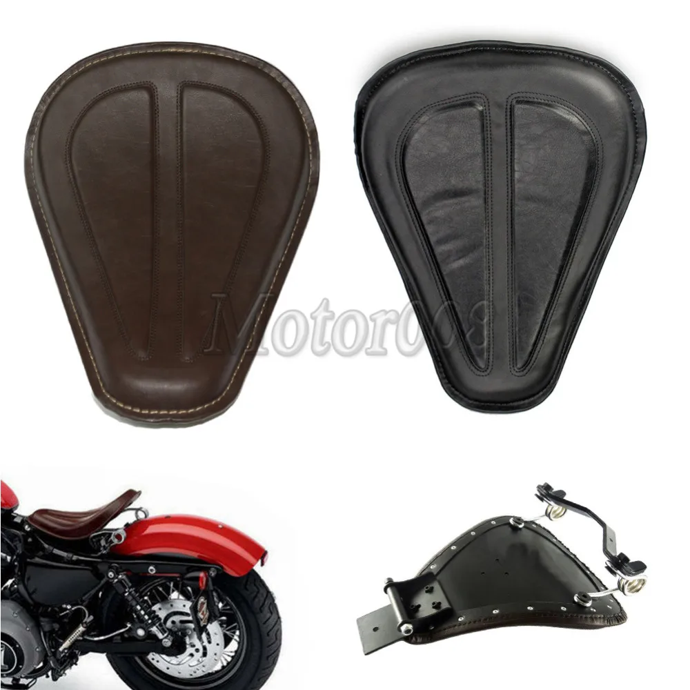 Motorcyle Black Gold Leather Solo Seat Brackets Spring for Harley