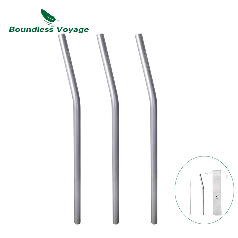 

Boundless Voyage Titanium Straw with Cleaning Brush Straight Curved Reusable Drinking Straw Water Flatware for Beverage Yogurt