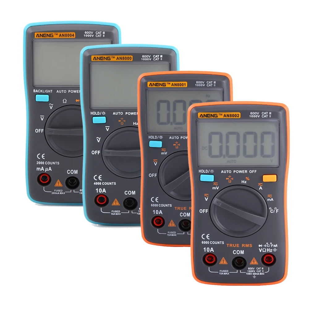 

ANENG AN8001 AN8002 AN8000 AN8004 Handheld Digital Multimeter 6000 Counts Backlight AC/DC Ammeter Current Ohm Voltmeter Meter
