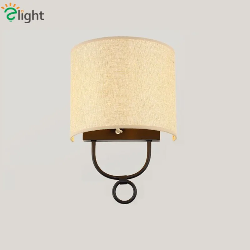 

Modern Simple Iron Foyer E27 Led Wall Lamp American Retro Fabric Shades Bedroom Wall Lights Semicircle Dining Room Wall Lighting
