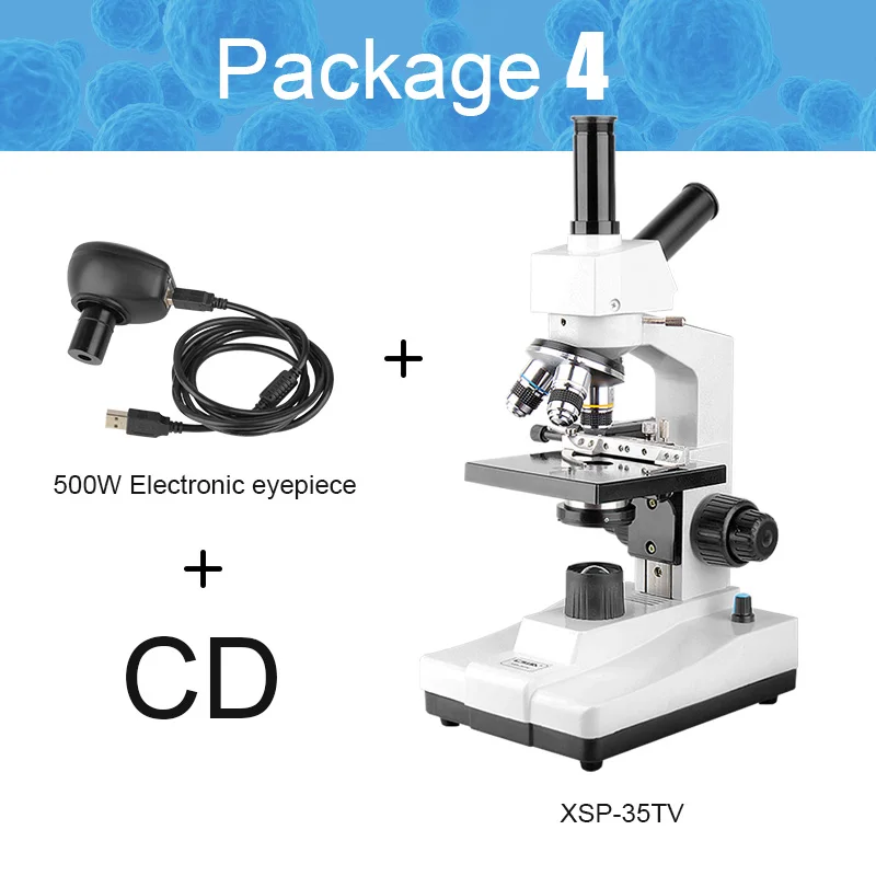 CIWA Профессиональный 1600X биологический микроскоп бинокулярный бинокль HD исследовательский обучающий светодиодный монокулярный HD микроскоп с подсветкой - Цвет: package 4