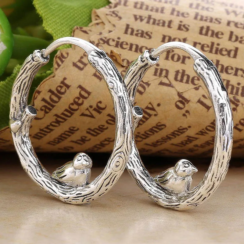 

Authentic 925 Sterling Silver Earring Spring Bird Stand On Branch By Nature Earrings For Women Wedding Gift Fine Diy Jewelry
