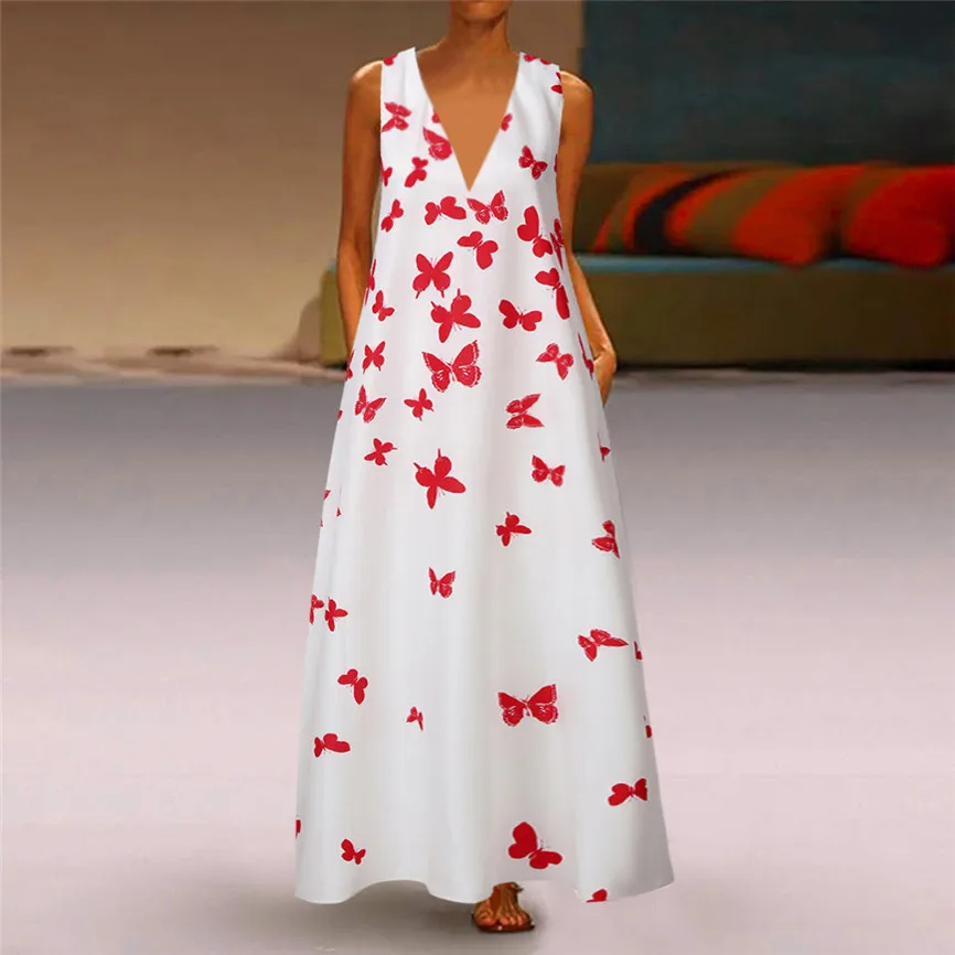 

Summer Dress Women 2019 New Fashion Beach Dresses Vintage Daily Casual Sleeveless Cotton-Blend Printed Floral Party Dresses