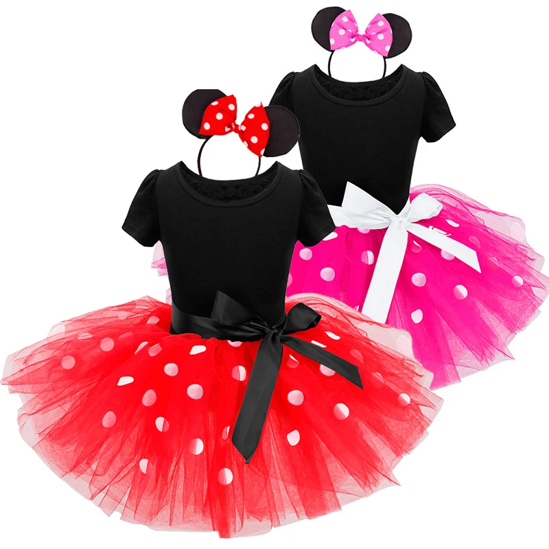 

Girls Mini Mouse Costume Tutu Dress Ballet Princess Dresses Polka Dot Birthday Outfits Headband Kids Summer Clothes Vestidos